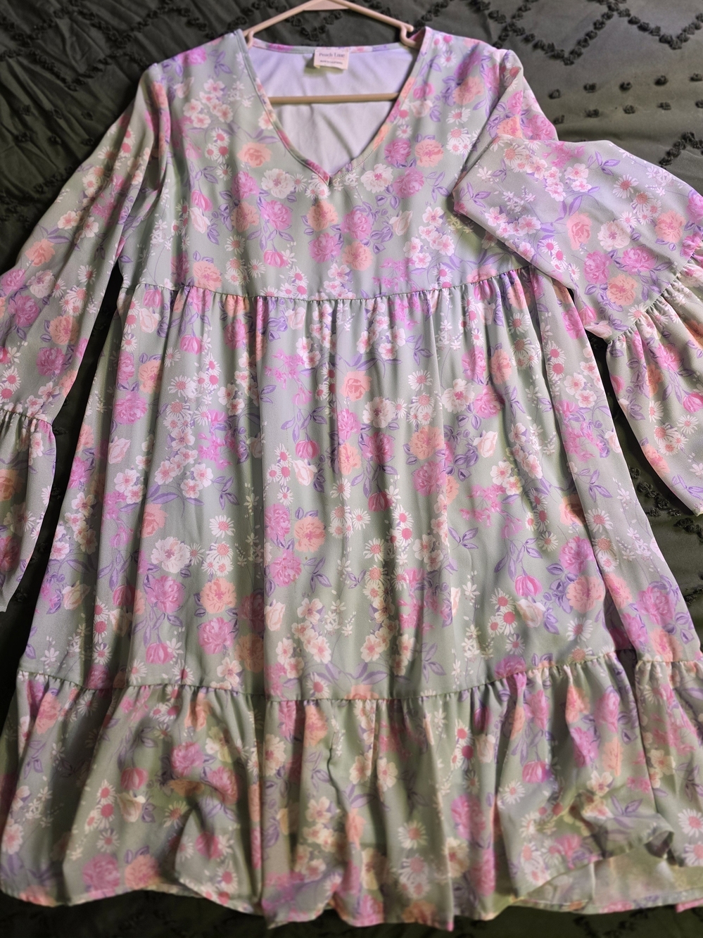 Peach Love California Lilac Floral Long Sleeve Babydoll Dress